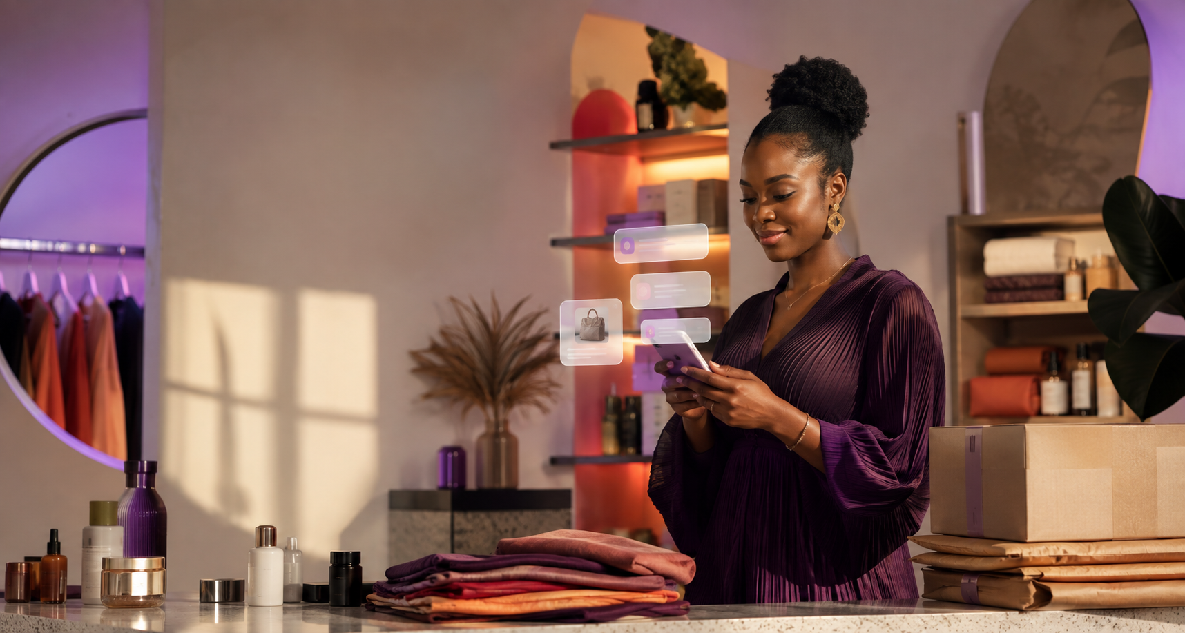 A Nigerian ecommerce founder managing customer orders from her phone